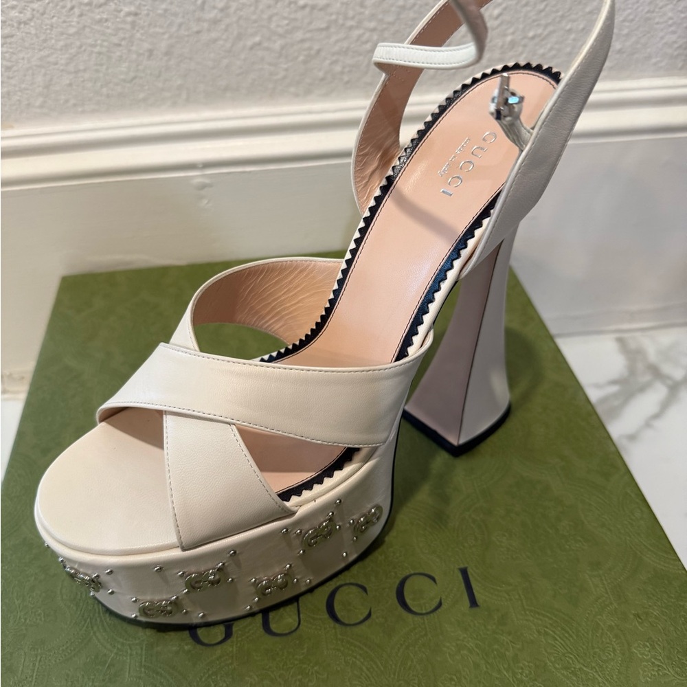 Gucci Cream Platform Shoes with Geometric Heel